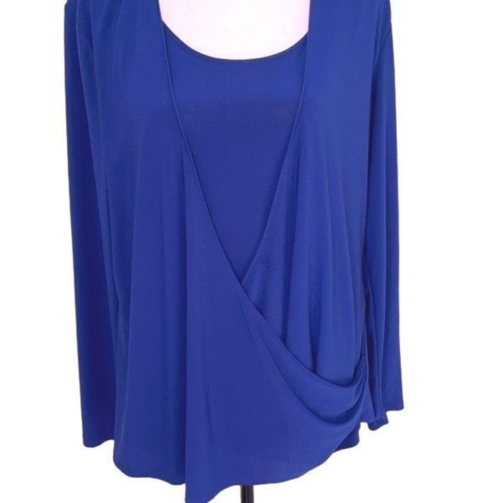 Coldwater Creek Women's Wrap Drape Top Long Sleeve Shirt Layered Blue Large - Picture 2 of 7